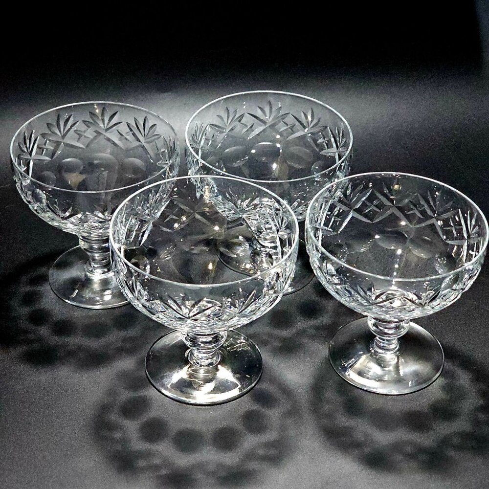 4 Webb Corbett Georgian Low Champagne Coupe 3.25" England cut crystal 1940s